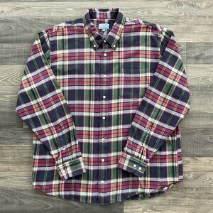 Castaway Nantucket Island Flannel Shirt Mens XL Navy Green Red Plaid Button Up